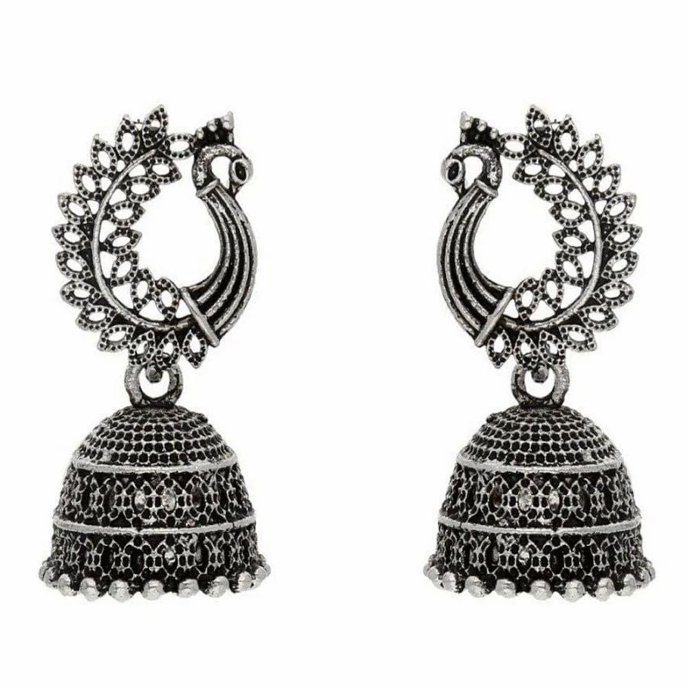 š¦ Peacock Design Silver Oxidised Jhumka š«āØ